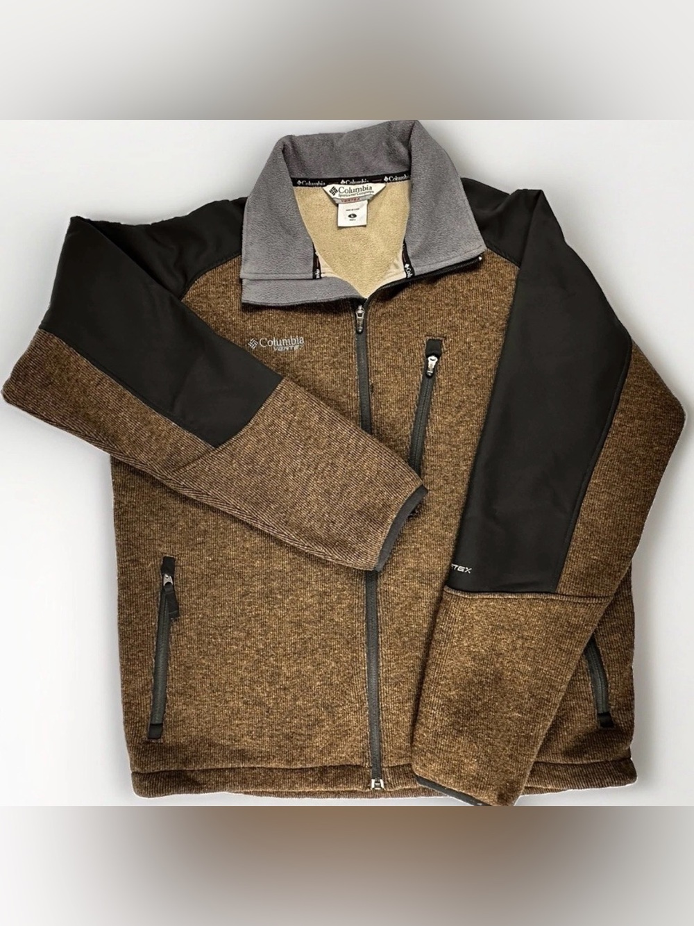 Columbia Vertex Fleece Jacket Mens L Brown Full Zip Sweater Knit Outdoor Coat